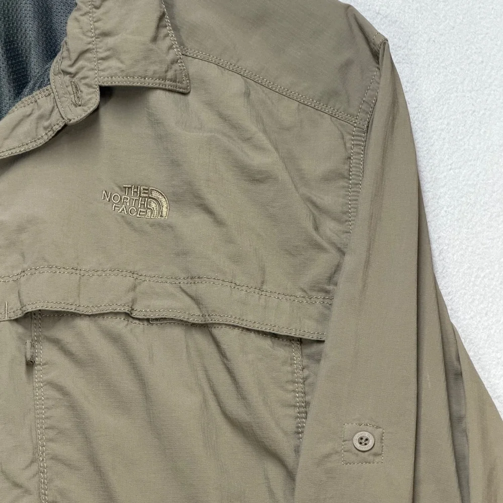 The North Face Mens XL Long Sleeve Hiking Shirt Olive Ripstop Nylon Button Down